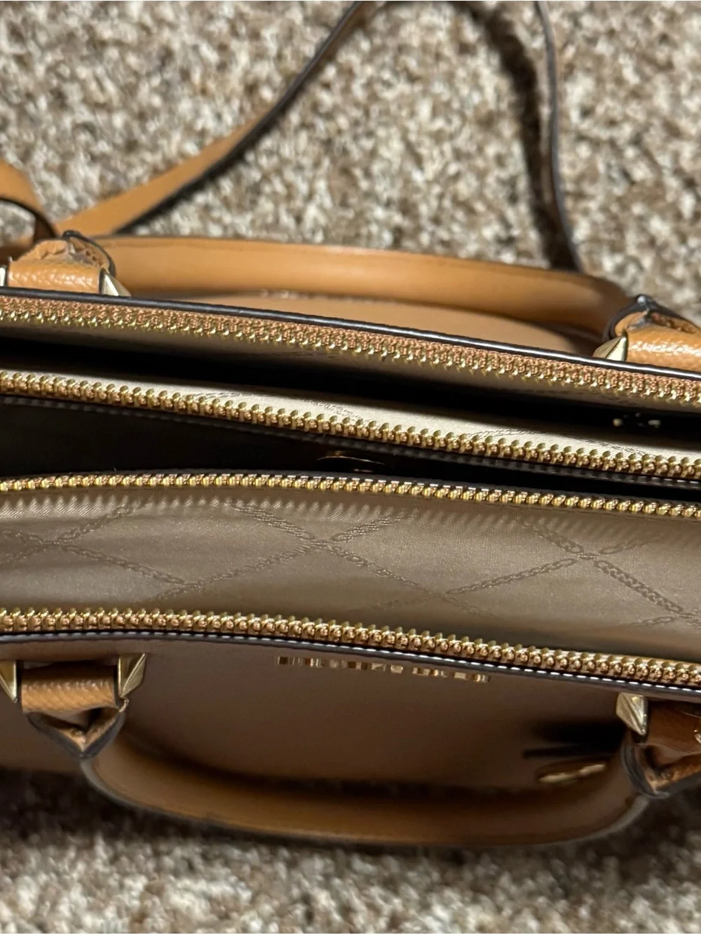 MICHAEL KORS Caramel/Tan Saffiano Leather Satchel with Gold Hardware